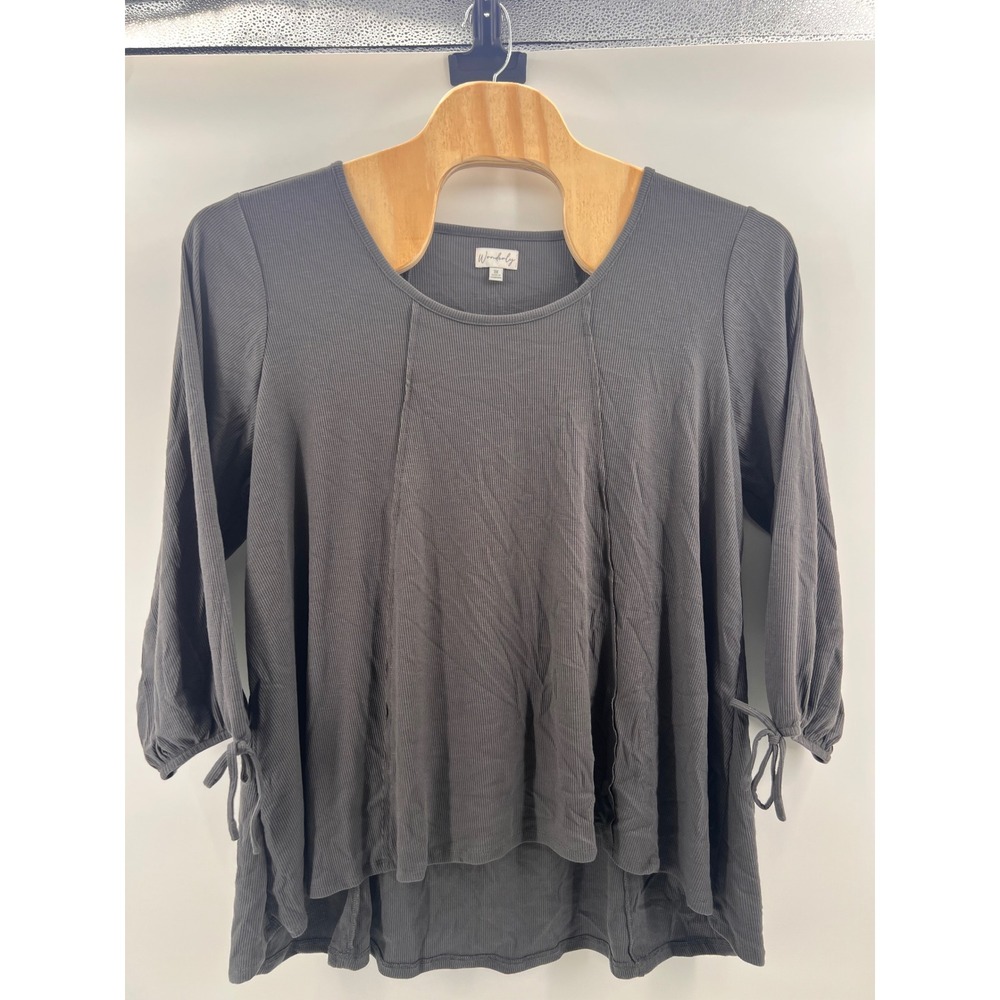 Wonderly Womens Plus Size 3X Gray Ribbed Tie Sleeve Tunic Top High Low